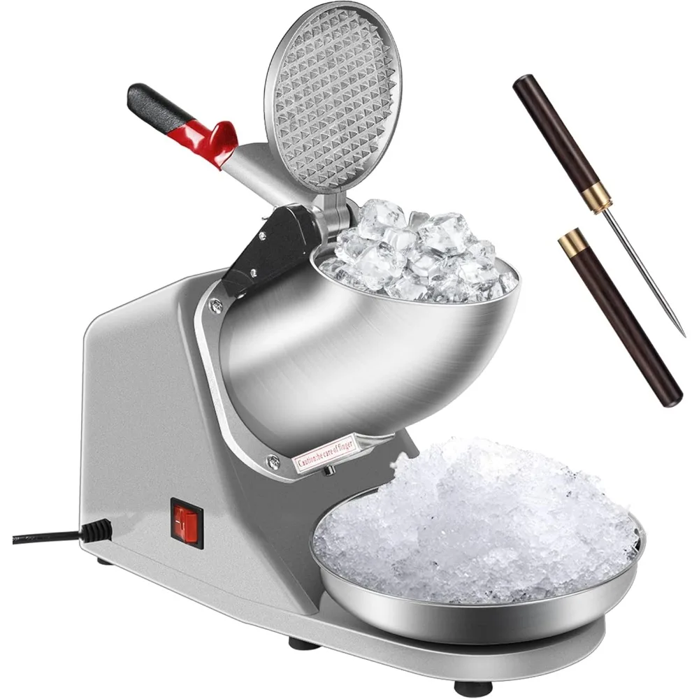 

Electric Ice Shaver Snow Cone Maker Machine Silver 143lbs/hr with Ice Pick for Home and Commercial Use Freight free