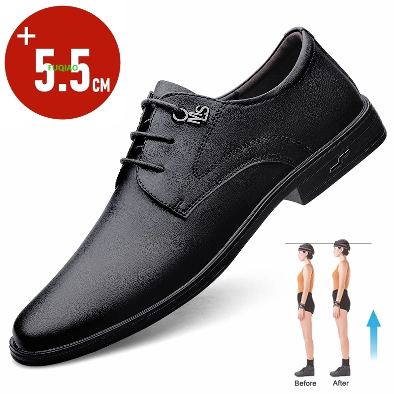

5.5cm Invisible Height Increase Men's Cowhide Leather Shoes Classic Business Casual Formal Wedding Commute Office Elevator Shoes