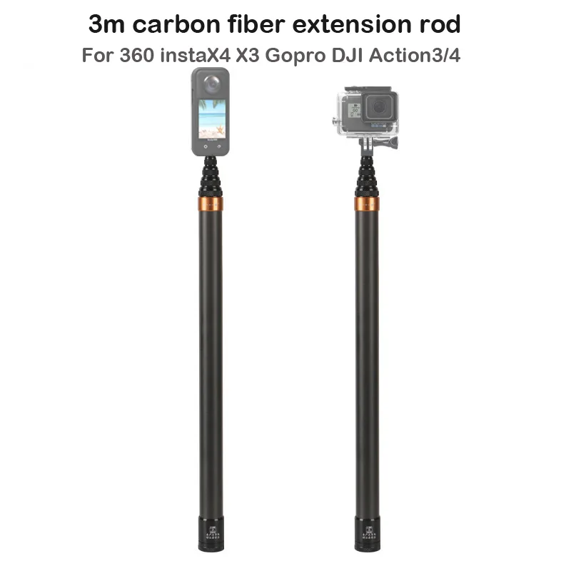 Carbon Fiber Invisible Extended Edition Selfie Stick for Insta360 X4 GO3 Action 4 Accessories 300CM for DJI GoPro Selfie Stick