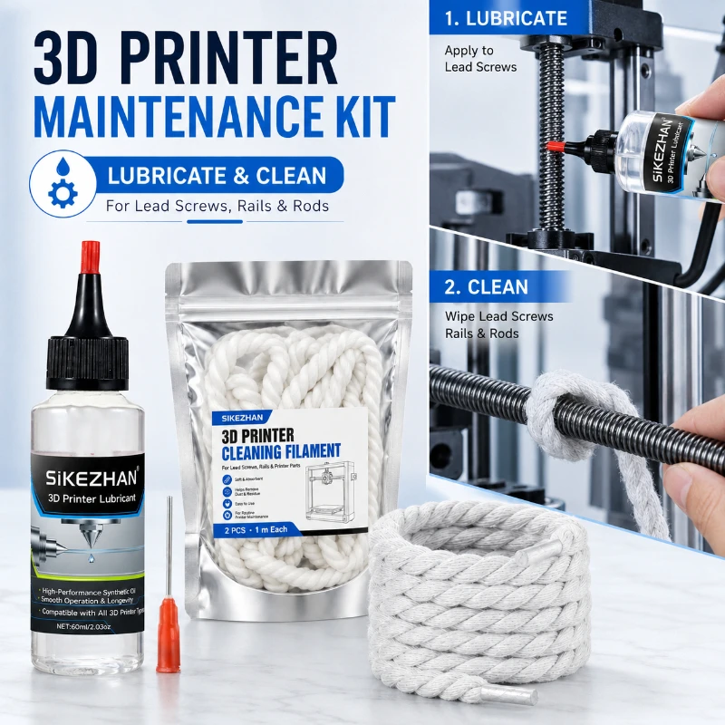 3D Printer Maintenance Kit,Lubricant Oil + Braided Cleaning Rope, Smooth Lubrication & Residue Removal for Rails Screws Nozzles