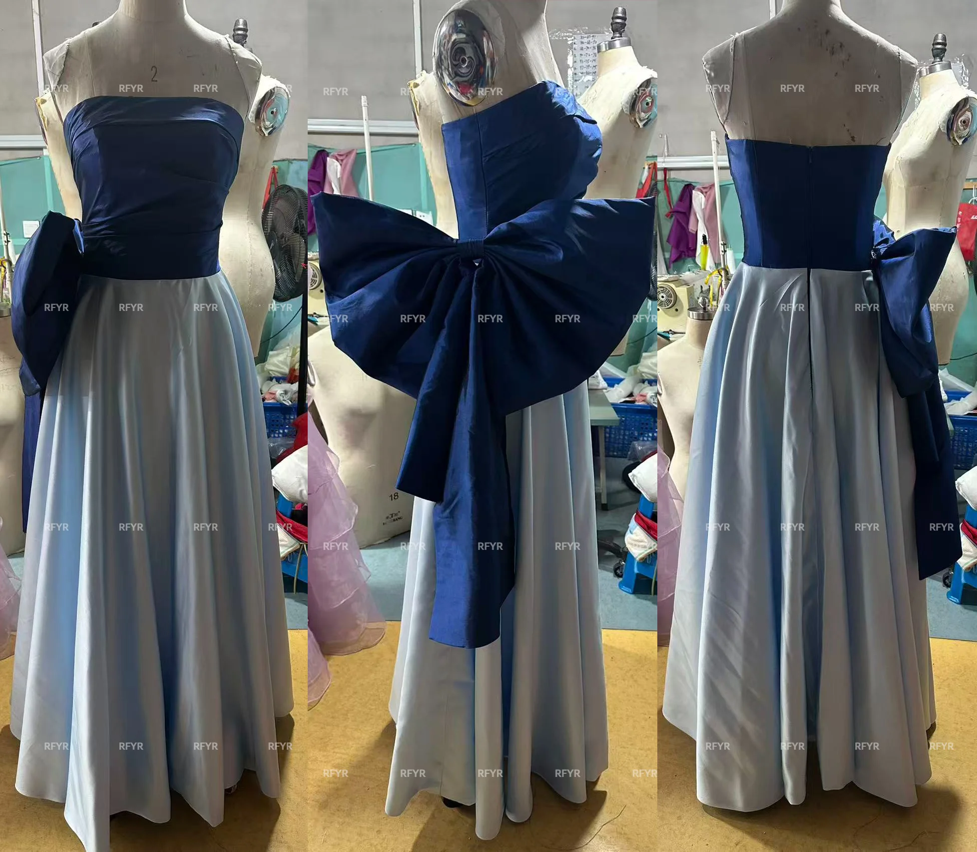 RFYR A Line Evening Dress 2 Colors Pleats Party Dress Strapless Celebrity Dress for Arabic Women vestidos de fiesta Customized image 3
