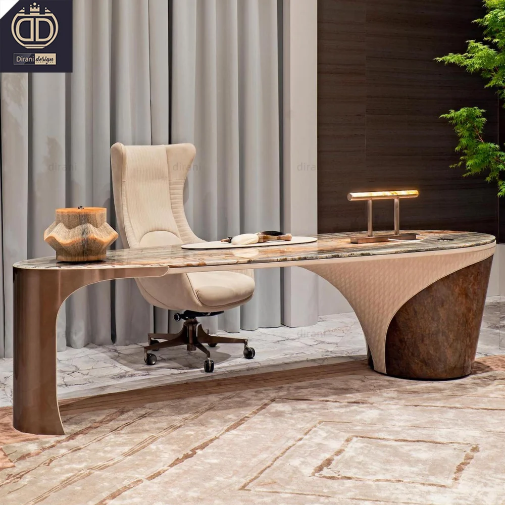 High End Office Table Set Leather Marble Modern Luxury Office Table And Chair Set For Home Office Room