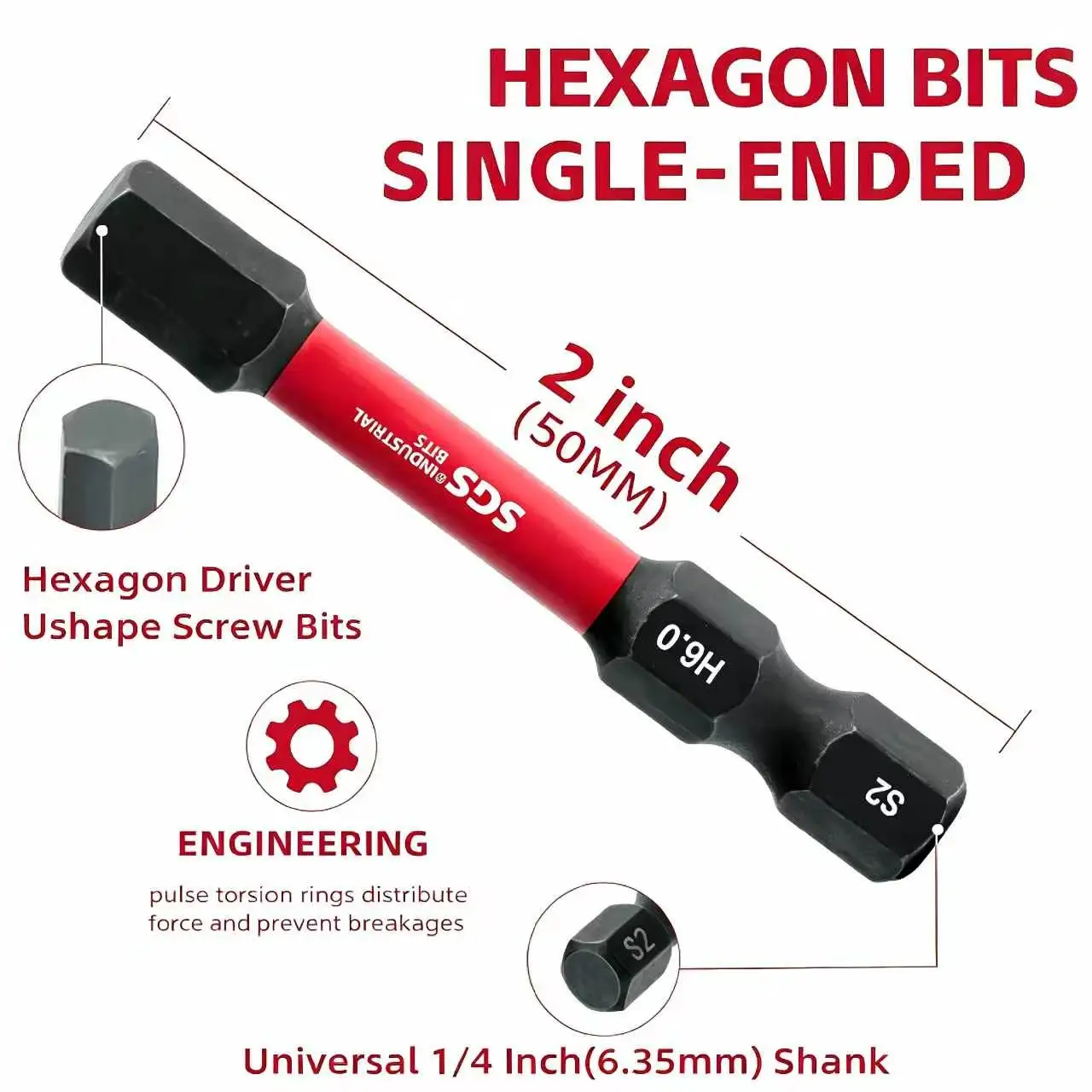 10-Piece Set of 50mm Strong Magnetic Hex Bits, H1.5/2/2.5/3/3.5/4/5/6/7/8, S2 Steel Electric Screwdriver Impact Drill Bit Tool Set, for Flat-Pack, Furniture Assembly, Bicycle Repair, 3D Printer Repair