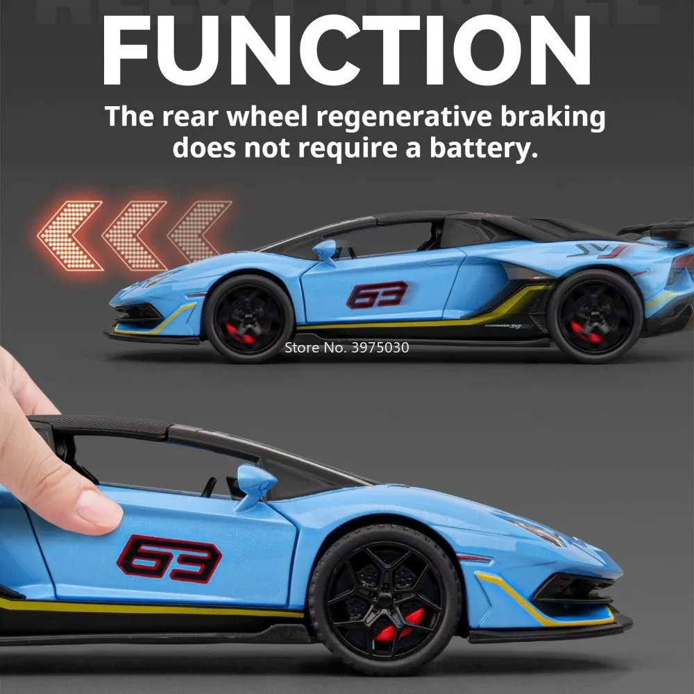 1:32 Alloy Lambor SVJ63 Models Toys Diecast Cars Wheel Pull Back Miniature Sports Car with Light Music Vehicles Model Ornament