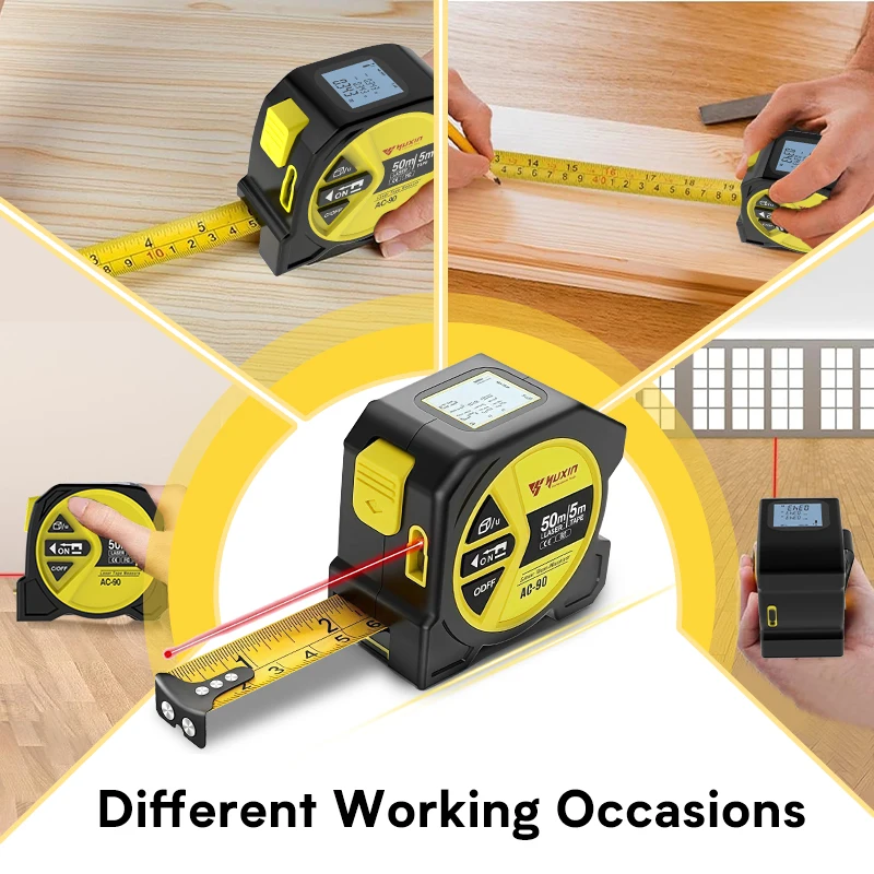 

50m Laser 5m Steel Tape Measure - Digital Display Durable Non-slip Accurate Measurement Hook Loop 1PC