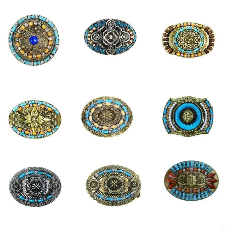 M6CC Ethnic Carved Floral Pattern Belt Buckle Rock Belt Buckle for Adult