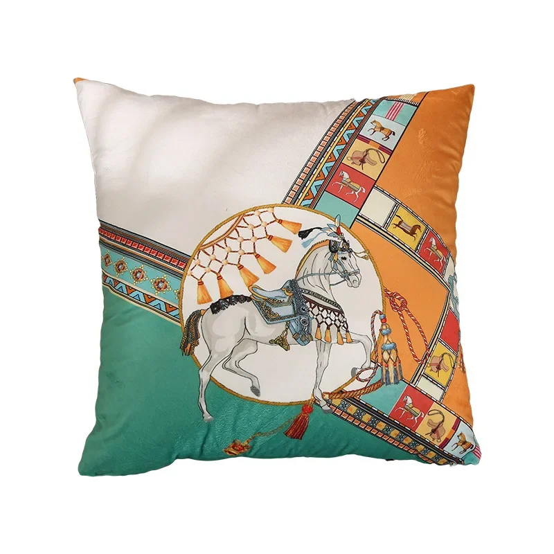 

Luxury Printed Velvet Pillowcase Living Room Sofa Bedroom Office Decorative Cushion Cover Horse Pattern Hug Pillowcases 45*45 CM