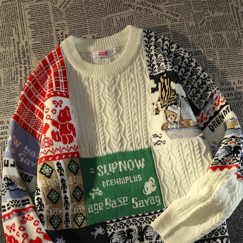 

New 2025 Men's Knitted Sweater Color Blo Contrast Loose Fit loween Winter Warm Casual Faion Polyester Blend Long Sve