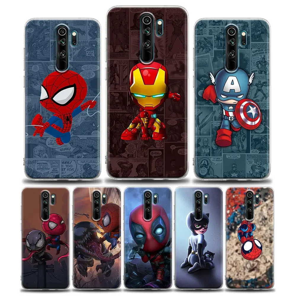 Homem-aranha capitão américa homem de ferro claro caso telefone para xiaomi redmi nota 8pro 11 10 9 8 pro 7 8a 10s 11 k40 pro macio bonito capa