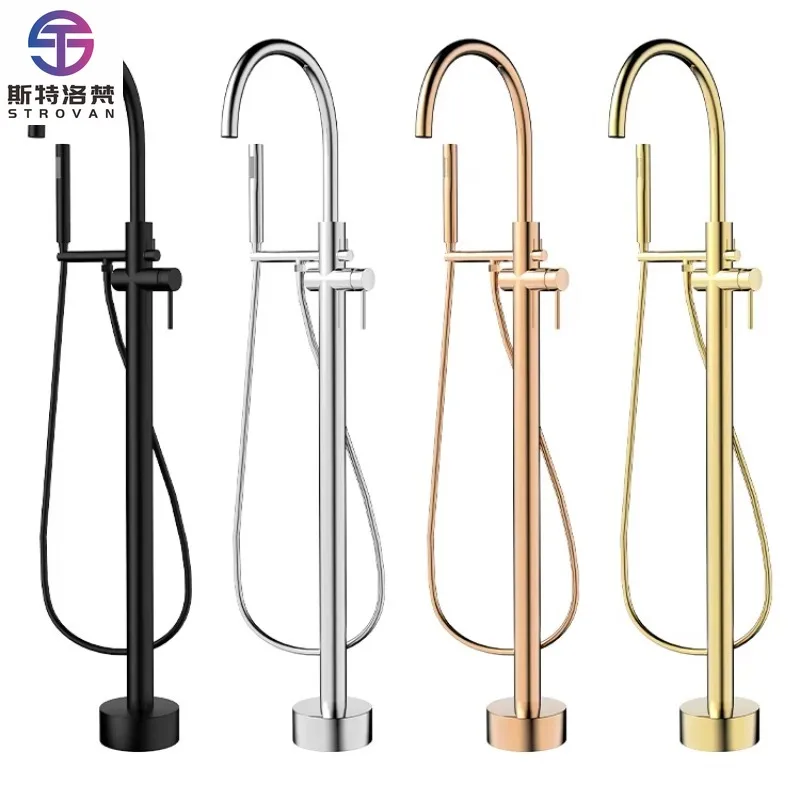 

European Freestanding Bathtub Faucet 2 Functions Rain Shower Free Standing Bathroom Set Brass Material Polished for Hotels