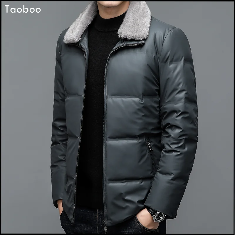 2022 Winter Casual Fashion Male Leatherette Jackets New Vintage Style Padded Fur Collar Parkas Canada Windproof Down jacket men