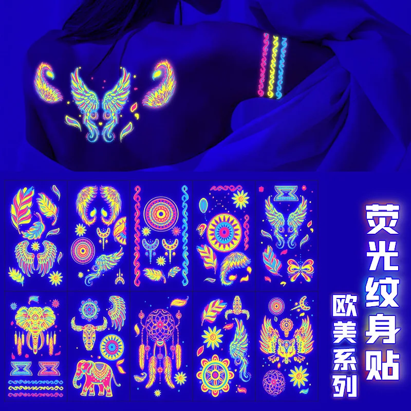 10 Sheets Neon Temporary Tattoos for Music Festival Party Face and Arm Waterproof Premium Glow Body Art Stickers