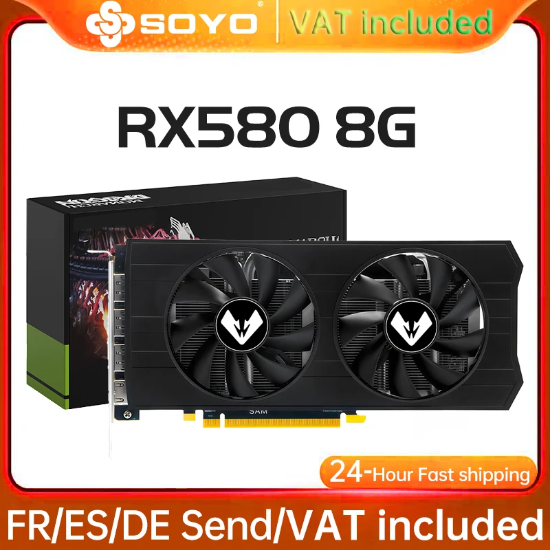 SOYO Radeon RX580 8G GDDR5 Grafikkarten, Videospielkarte, PCIE3.0x16 Speicher, Desktop-Computerkomponenten, AMD RX 580 8G