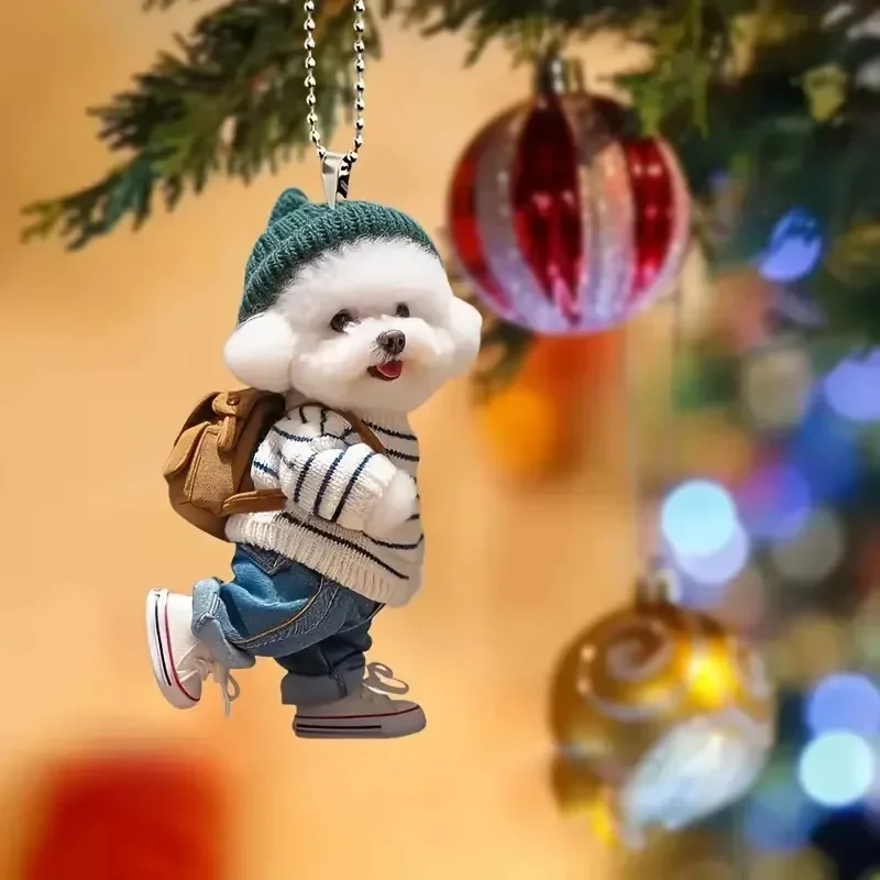 New Product Creative Puppy Man Backpack Pendant Acrylic Car Pendant Cute Teddy Dog Keychain adornos para arbol de navidad