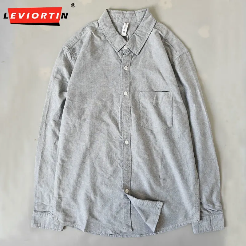 

Basic Minimalist Men Long Sleeve Shirt Cotton Oxford Wash Casual Safari Style Sold Color Button Down Shirts Male Work Tops Shirt