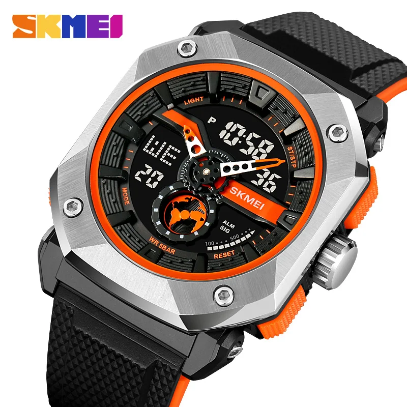 SKMEI 3 Time LED Light Digital Sport Mens Watch Multifunctional Countdown Wristwatches 5Bar Waterproof Date Alarm reloj hombre