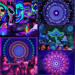 Blacklight  Mandala Tapestry Bohemian Hippie Room Decor Aesthetic UV Reactive Yoga Meditation Wall Hanging Tapestrie for Bedroom