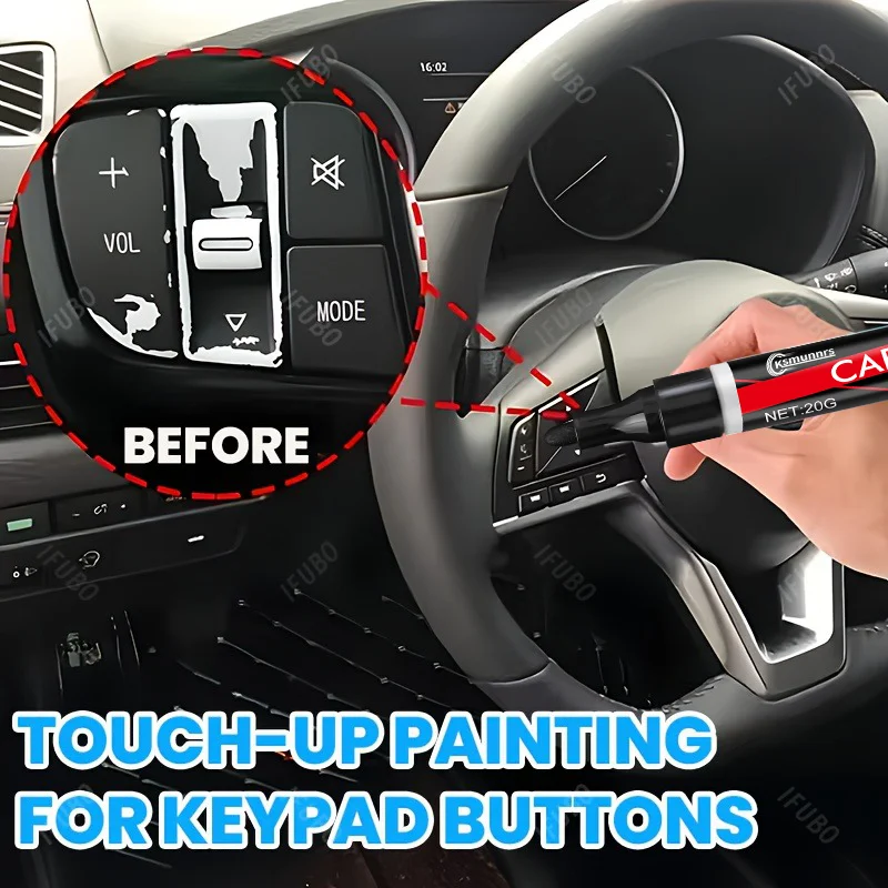 Car Button Touch-Up Paint Pen Interior Repair Pen - Specifically for Repairing Scratches on Black Plastic Steering Wheels, Dashb