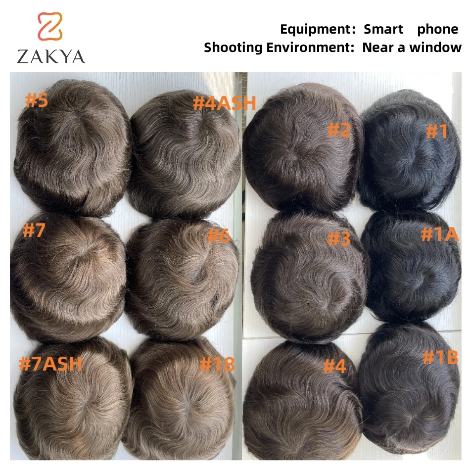 Knotless Male Hair Prosthesis Full Skin Toupee Human Hair Men Wigs 0.1-0.12mm Hair System Hair Prosthesis