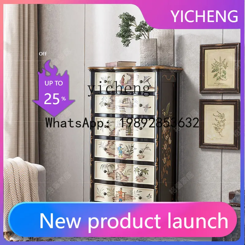 

chest cabinet solid wood French painted living room storage TV side cabinet high cabinet bedroom