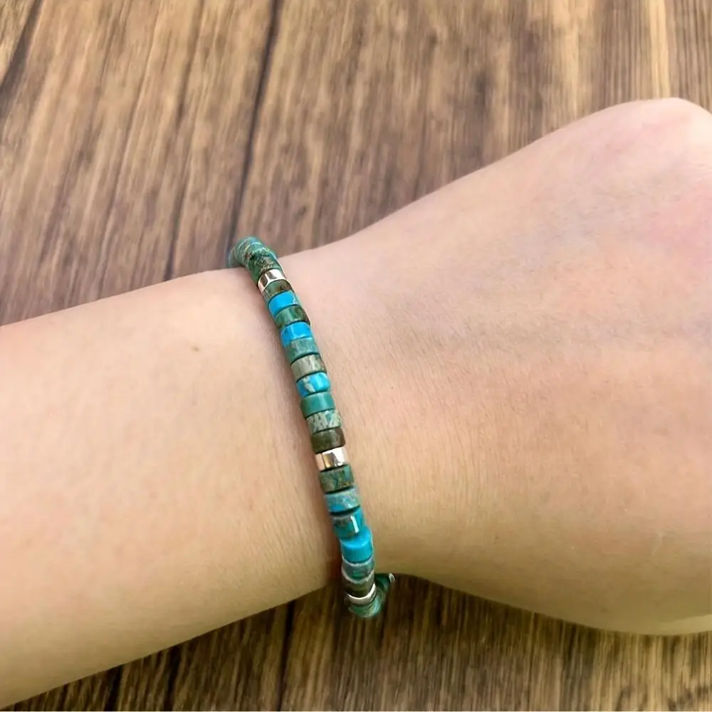 Adjustable Natural Turquoise Beaded Bracelet, Perfect Gift