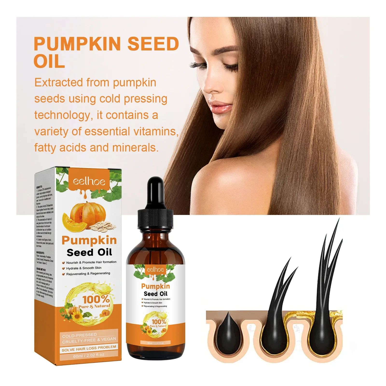 

Eelhoe Pumpkin Seed Oil Moisturizing Repair Hair Root Dense Hairs Solid Hairs Soft Strong Hair Care Essential Oil Anti Hair Loss