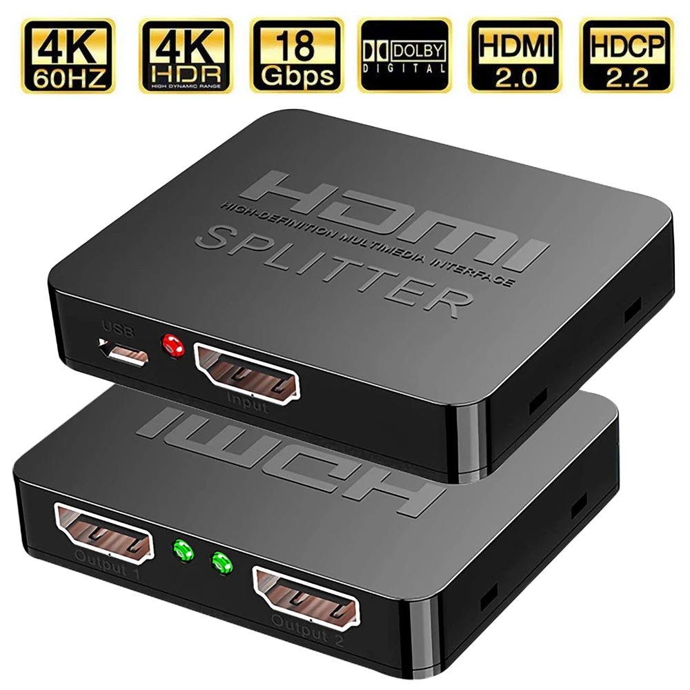 2023 najlepszy Splitter 4K rozdzielacz HDMI 1x2 HDMI 2.0 1 w 2 z włącznikiem wzmacniacza HDMI Splitter HDR HDMI2.0 dla PS4 Apple TV XBox PS5