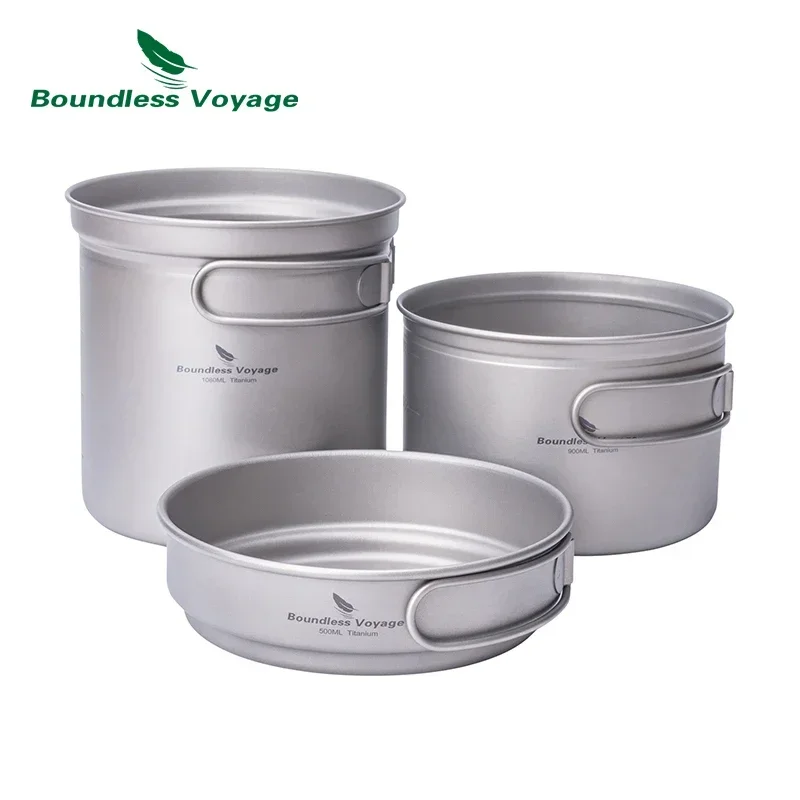 

Титановая кастрюля Boundless Voyage, набор сковородок со складной ручкой, посуда для кемпинга, пикника, миска для супа, сковорода, посуда