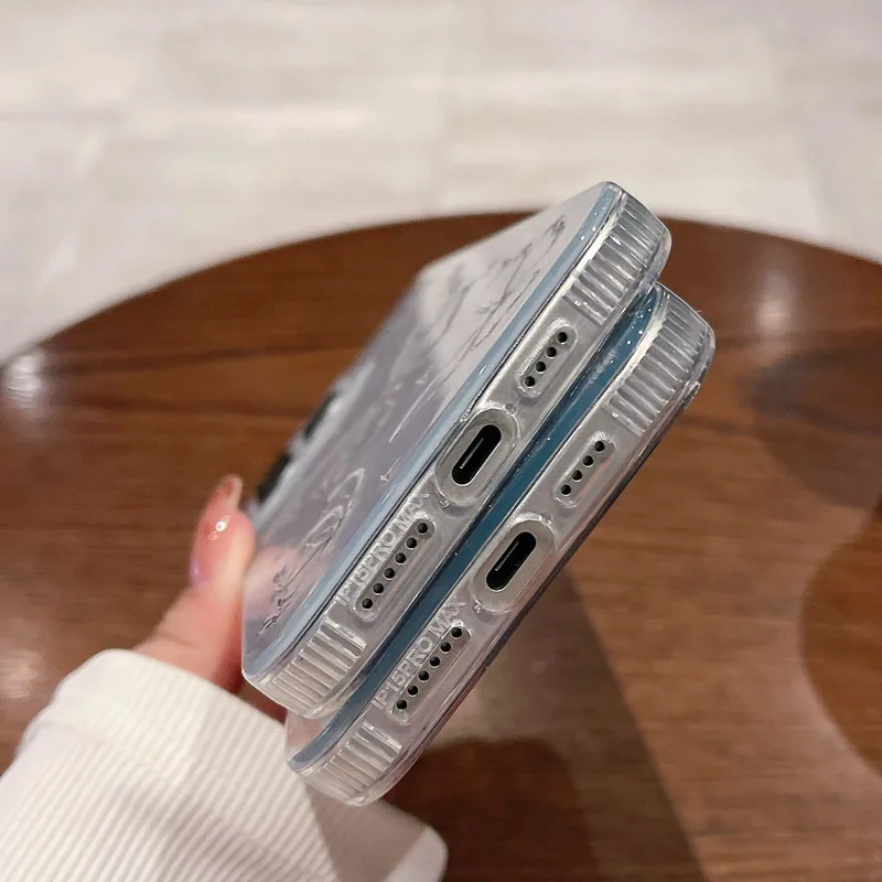 Silver Personality Gradient Feather Butterfly Phone Case For iPhone 11 12 13 14 15 Pro Max Plus Shockproof Soft IMD BacK Cover