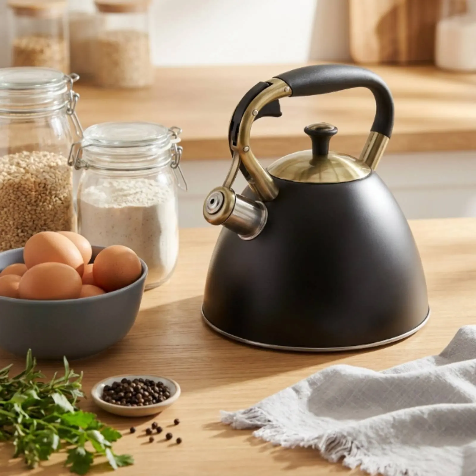 

Stovetop Whistling Teapot Thickened Body Whistling Tea Kettle Stainless Steel Kettle Gas Cooktop Safe Home Goods 3-Layer Base