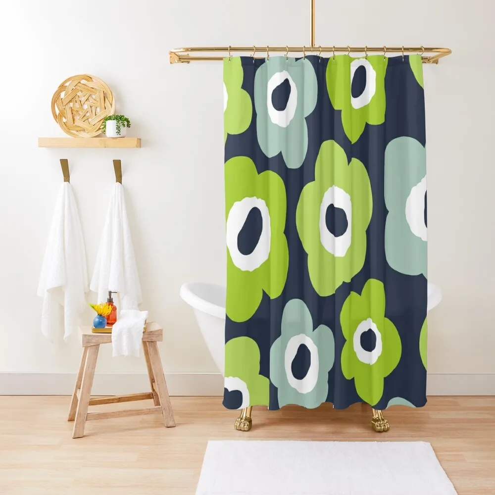 Iconic Bold Scandinavian Floral Pattern in Green and Blue Shower Curtain Waterproof Fabric Bathroom Anime Bathroom Curtain