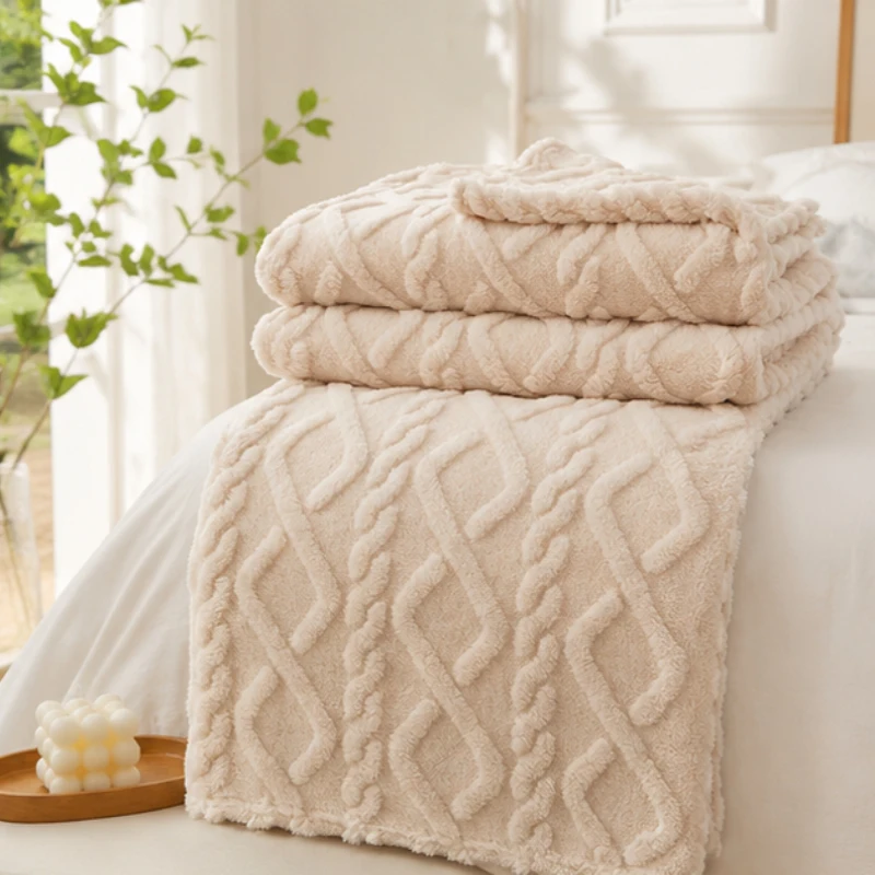 Light Warm Coral Fleece Multipurpose Bed Blanket Single Ply Fluffy Cover For Living Room Sofa Bedroom Indoor Leisure Rest
