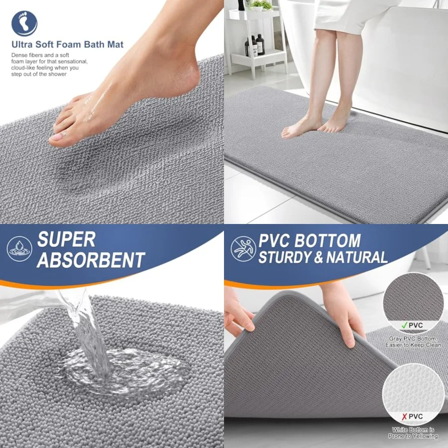 

Thick Memory Foam Bathroom Runner Rugs 59x24, Extra Soft Absorbent Long Bath Rug, Quick Dry, Machine Washable Bath Mats, Non-Sl