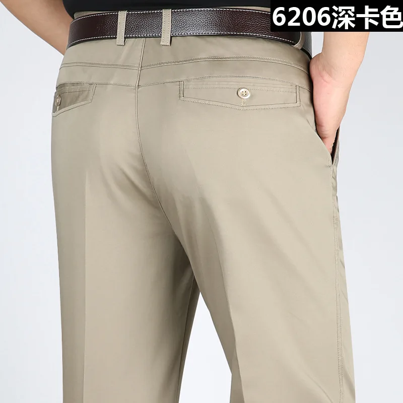 Summer Thin Casual Pants Men Straight Silk Cotton High Waist Flat White Black Pants Trousers Male 2022 Clothing Size 40 42 44