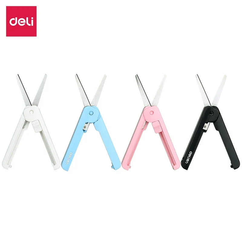 Deli 1 Pcs Small Retractable Scissors Portable Mini Scissors Candy Color Folding Scissors Multifunctional Office School Supplies