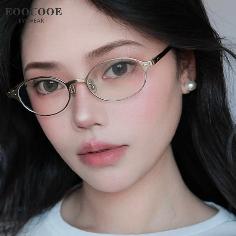 EOOUOOE Hot New Fashion Eyeglass Women's Titanium Oval Glasses Frame Myopia Hyperopia Prescription Lenses Men Optical Glasses