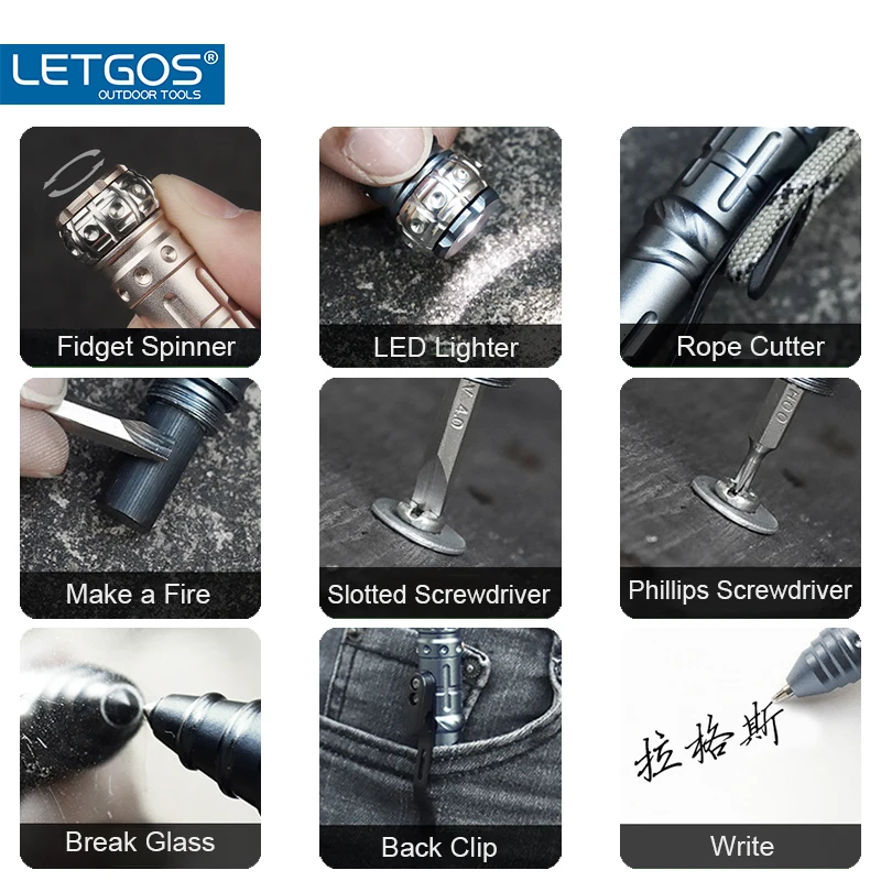 LETGOS multifunctional fidget spinner tactical pen self defense tools ice glass breaker outdoor tools and equipment EDC Tools