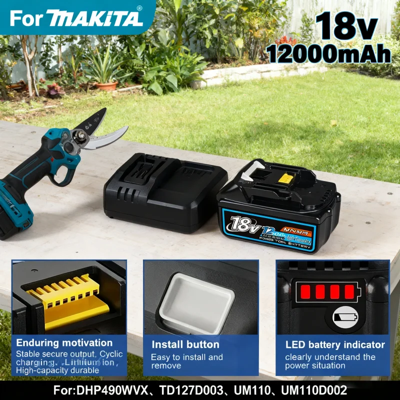 Genuin 12.0Ah 18V Cycling charging Lithium-Ion for MAKITA Electric tool for DHP490WVX、TD127D003、UM110、UM110D002 & More 🔧