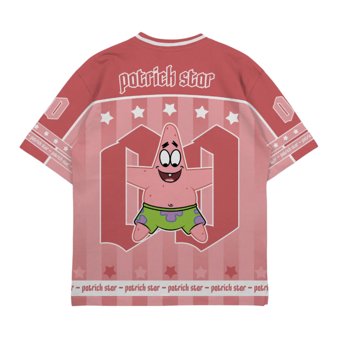 Potdemiel Patrick Star Anime 3D Print Rugby Style Oversized Jersey Adults Kids T-Shirt Family Summer Casual Hip Hop Streetwear