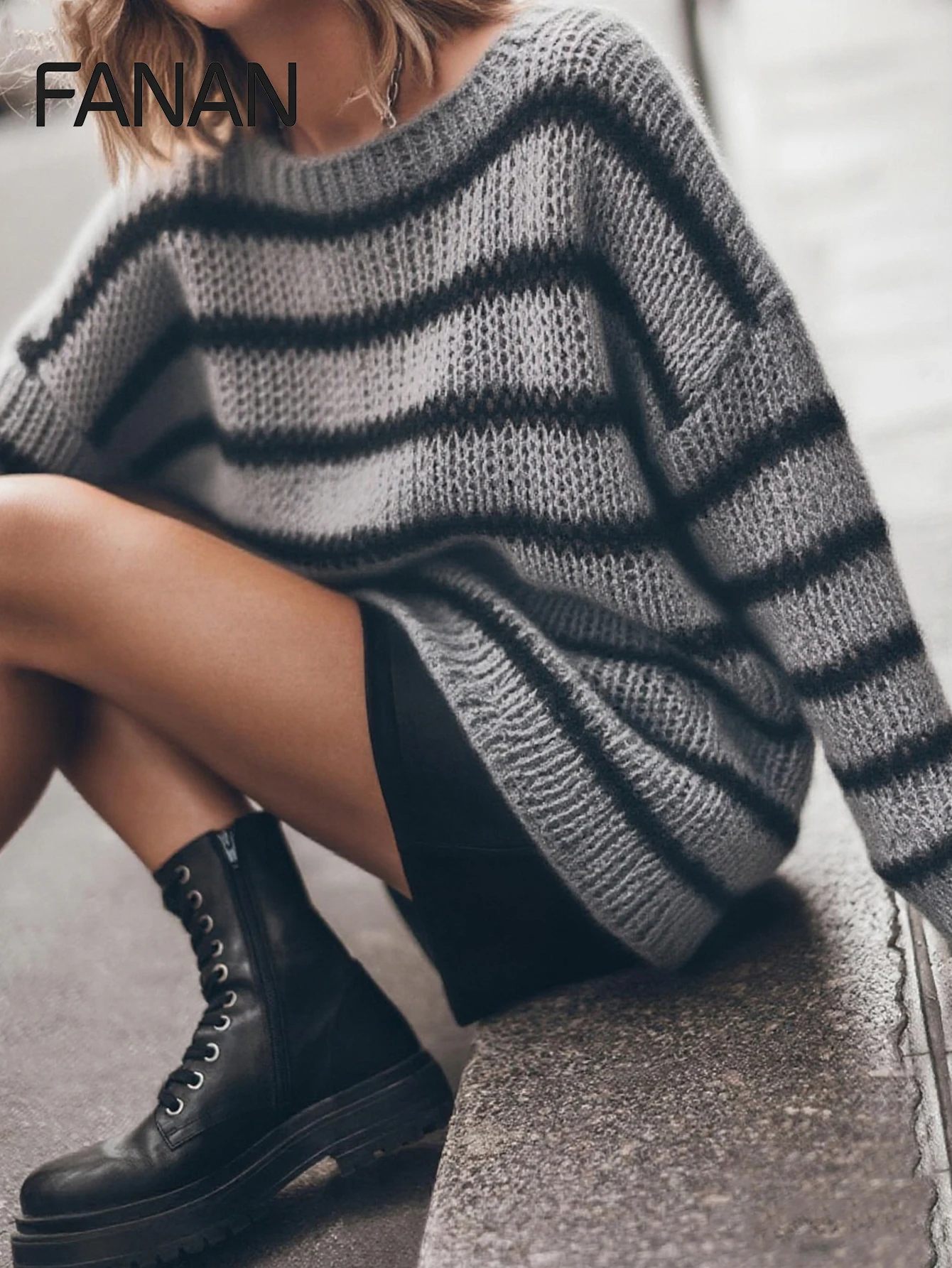 

Новый женский кардиган-свитер-пуловер на осень/весну/лето, серый свободный вязаный топ с круглым вырезом, повседневный, но элегантный, универсальный для Co [Дально в комплекте, нужен в полное]