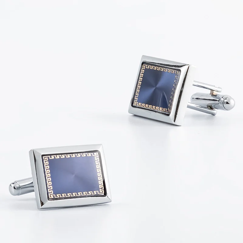 New Electroplated Silver Rectangular Drop Glue Enamel Cufflinks For Business Men Fashionable And Simple French Cufflinks_voghion.com