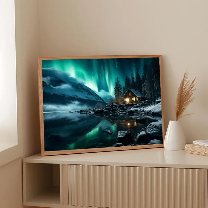 1PCS frameless Iceland Aurora Borealis Landscape Poster Prints Northern Lights Scenery Canvas Painting Wall Art Nature Home Deco