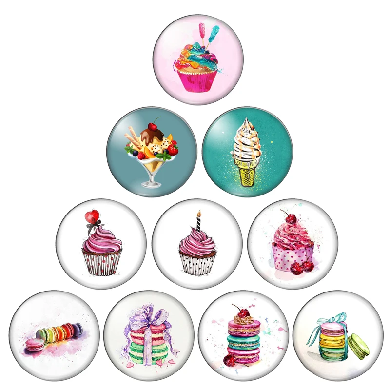Sweet Colorful macaron cake Art Paingtings 12mm/20mm/25mm Round photo Glass Cabochon demo flat back Making findings