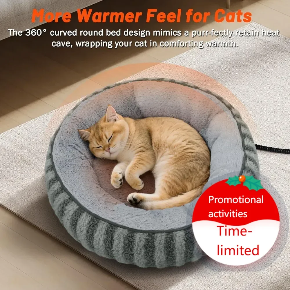 

Hot salesHeated Pet Bed for Cats & Small Dogs - Adjustable Temperature, Timer, Waterproof & Machine Washable, Ultra Soft Donut D