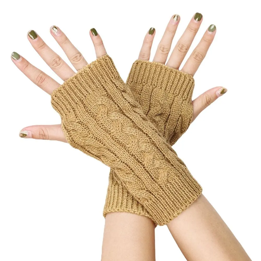 

Fingerless Wrist Gloves Outdoor Warm Hands Winter Mittens Soft Twists Decorative Pattern Stretch Gloves Women Girls