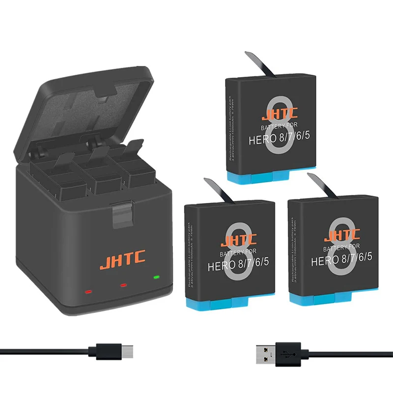 Bateria 1500mah para gopro hero 8 gopro hero 7 baterias pretas para hero 8 hero 7 hero 6 hero 5 acessórios para câmera carregador