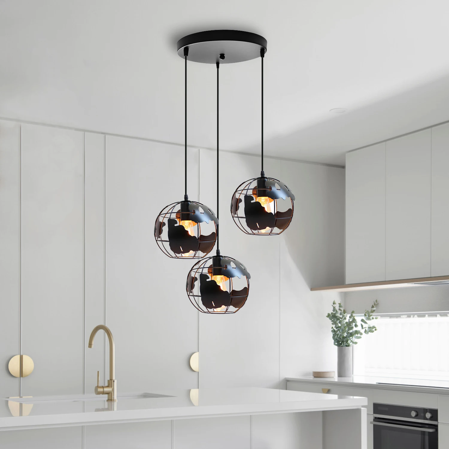 

1/3 Heads Industrial Pendant Lights Metal Globe Lamp Shade Luminaire Suspension Hanging Lighting Fitting for Home Living Room