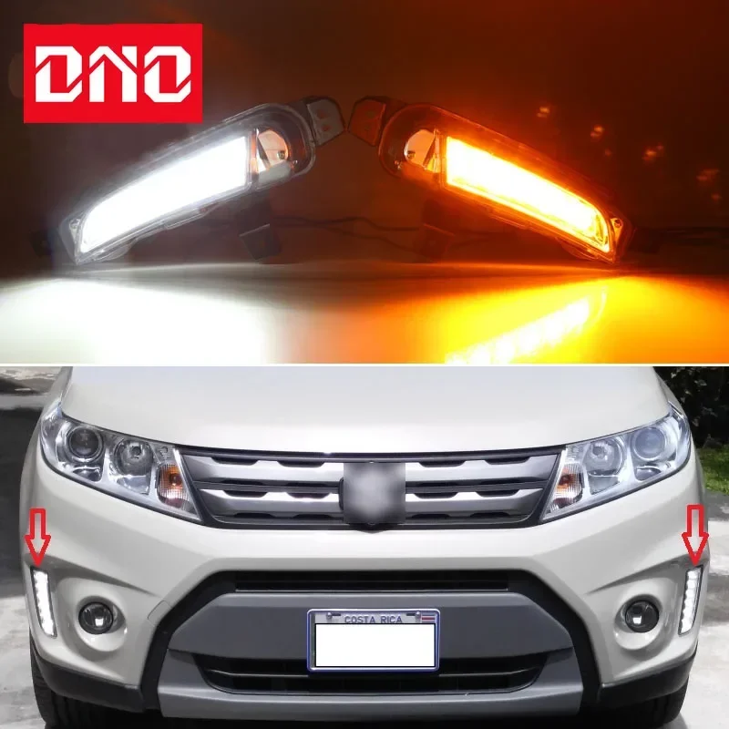 Car LED Daytime Running Headlamps For Suzuki Vitara 2015 2016 2017 2018 Daylights Yellow Turn Signal DRL Car Foglamps