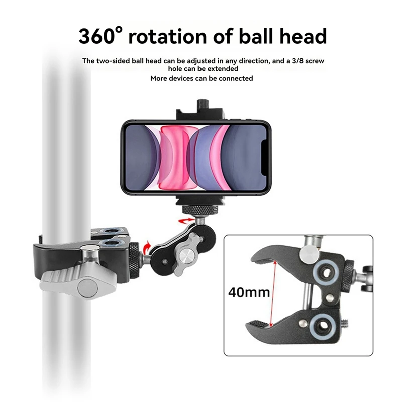 Abrazadera de cangrejo tipo C de aleación de aluminio, abrazadera de brazo mágico adecuada para cámara SLR, luz LED, accesorios de fotografía de estudio