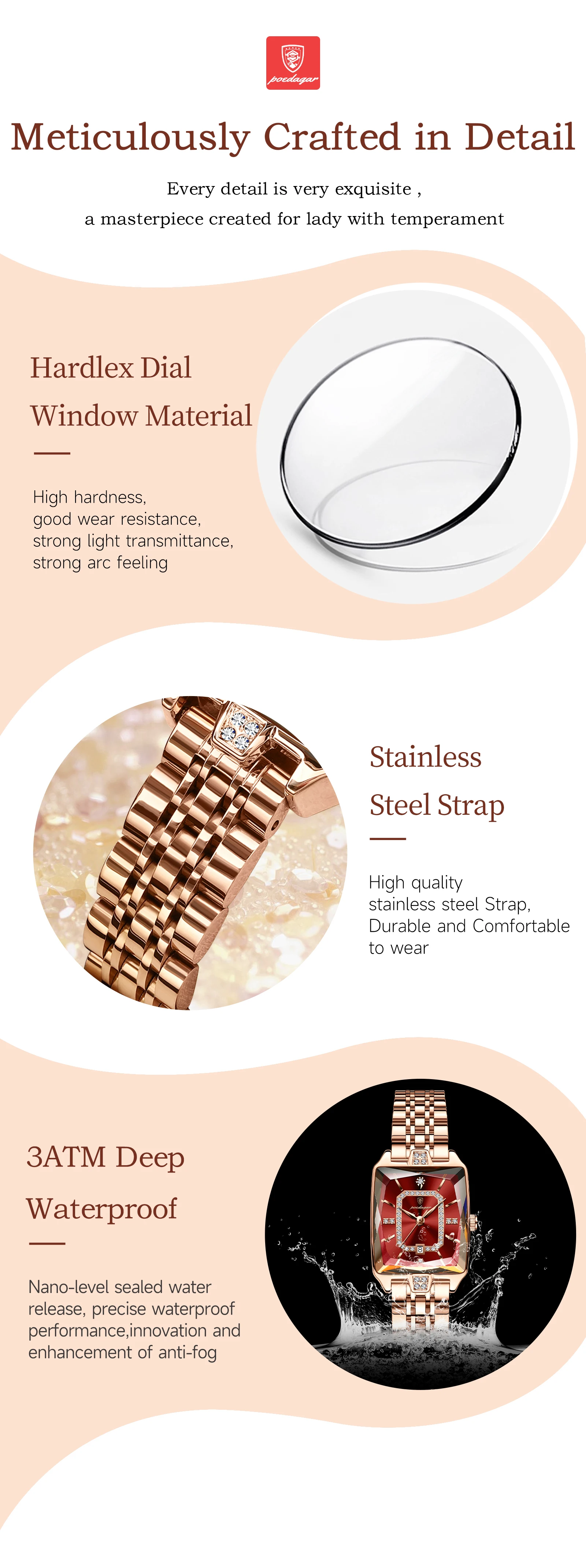 POEDAGAR Luxusmarke Damen-Armbanduhr Elegante Wasserdichte Edelstahl-Damenuhr Modische Datum Quarz Damenuhren Reloj – Detail 8